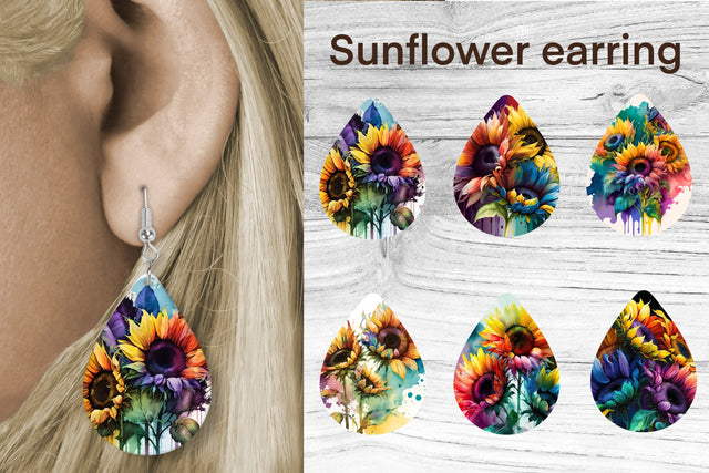 Teardrop earring PNG | Sunflower earring Sublimation Svetana Studio 