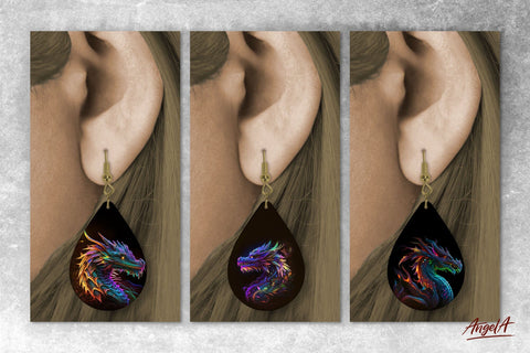 Teardrop Earring sublimation bundle. Neon dragon sublimation Sublimation Angelina Semenova 