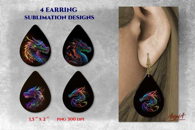 Teardrop Earring sublimation bundle. Neon dragon sublimation Sublimation Angelina Semenova 