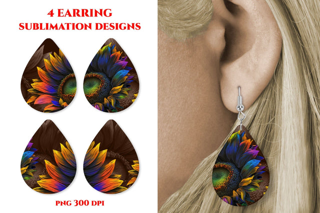 Teardrop Earring sublimation Rainbow sunflower PNG Sublimation Angelina Semenova 