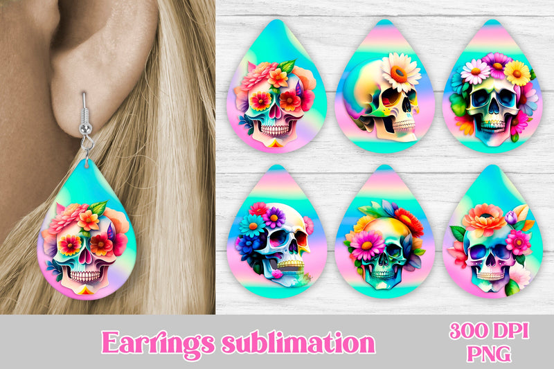 Teardrop earring sublimation | Skull flower earring Sublimation Svetana Studio 