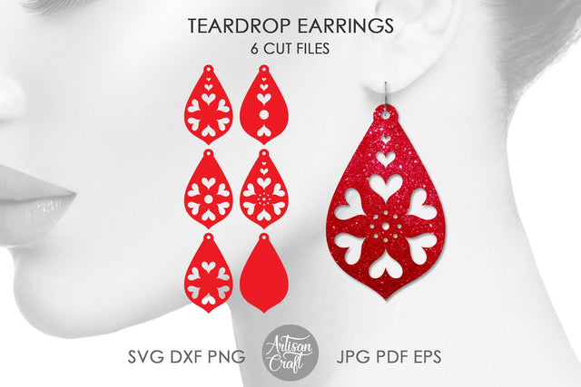Teardrop earring SVG with hearts SVG Artisan Craft SVG 