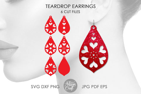 Teardrop earring SVG with hearts SVG Artisan Craft SVG 