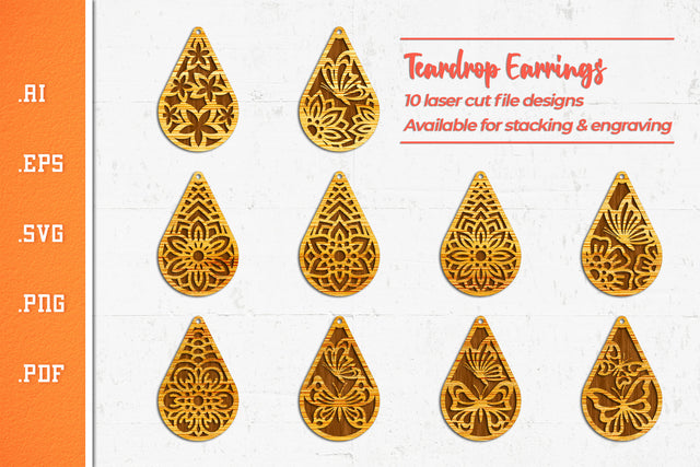 Teardrop Earrings - Cut Files SVG SVG Slim Studio 
