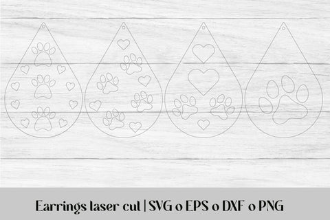 Teardrop earrings laser cut | Paws earrings SVG SVG Svetana Studio 