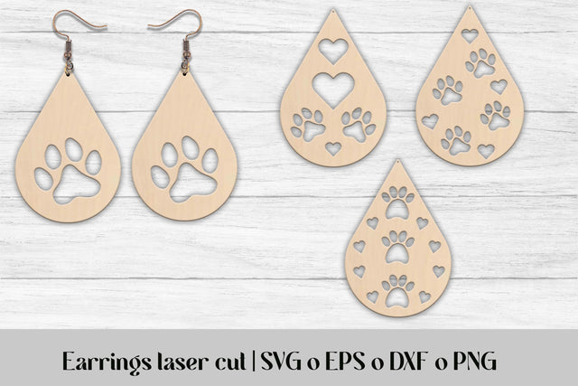 Teardrop earrings laser cut | Paws earrings SVG SVG Svetana Studio 