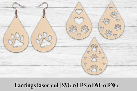 Teardrop earrings laser cut | Paws earrings SVG SVG Svetana Studio 