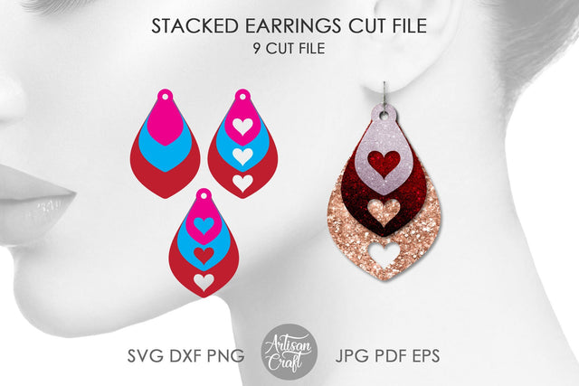 Teardrop earrings SVG, heart cut out, stacked earrings SVG Artisan Craft SVG 