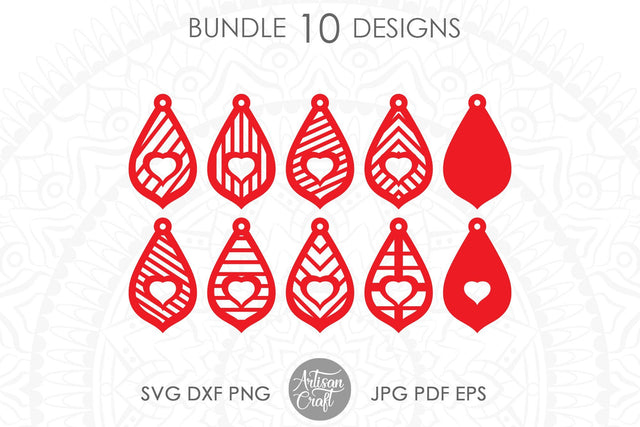 Teardrop earrings SVG, Heart earring, laser cut files SVG Artisan Craft SVG 