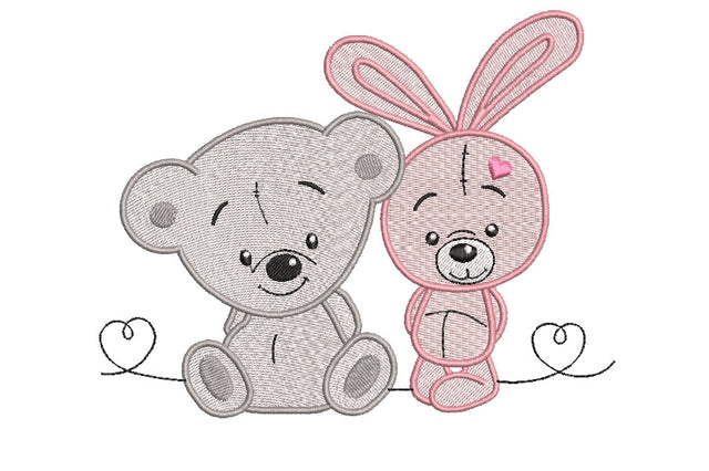 Teddy bear and bunny machine embroidery design , 3 sizes. Embroidery/Applique DESIGNS ArtEMByNatalia 