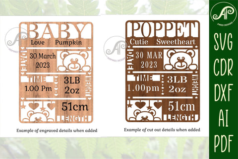 Teddy Bear Baby stats, Birth plaque, announcement sign SVG SVG APInspireddesigns 