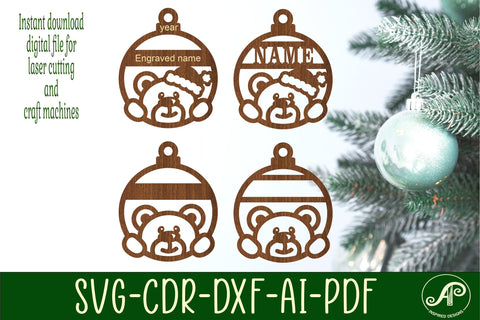 Teddy bear Christmas Ornaments, 2 designs SVG laser cut SVG APInspireddesigns 