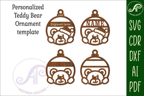 Teddy bear Christmas Ornaments, 2 designs SVG laser cut SVG APInspireddesigns 
