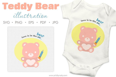 Teddy Bear cute love quote SVG clipart. SVG Arts By Naty 