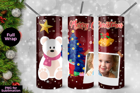 Teddy Bear Merry Christmas Frame Skinny Tumbler Wrap Template 20 oz Sublimation Sublimatiz Designs 