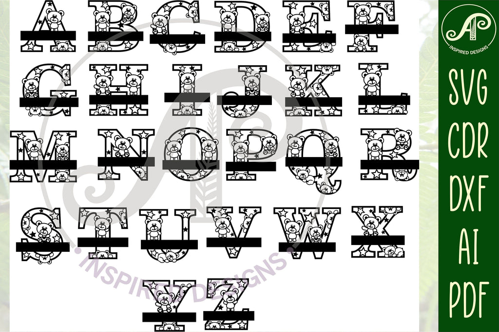Teddy bear monogram letter Name signs 3 layer design SVG bundle - So Fontsy