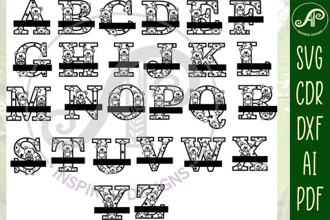 Teddy bear monogram letter Name signs 3 layer design SVG bundle SVG APInspireddesigns 