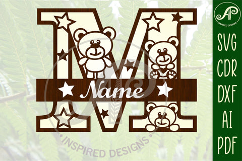 Teddy bear monogram letter Name signs 3 layer design SVG bundle SVG APInspireddesigns 