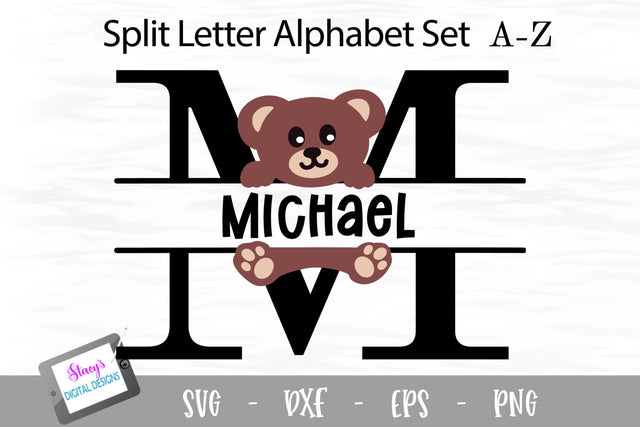 Teddy Bear Split Letters A - Z - 26 Split Monogram SVG Files SVG Stacy's Digital Designs 