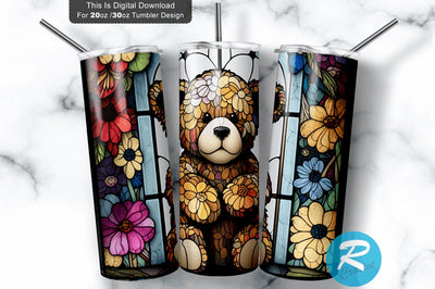 Teddy Bear Stained Glass 20 oz / 30 oz Tumbler PNG Sublimation Regulrcrative 