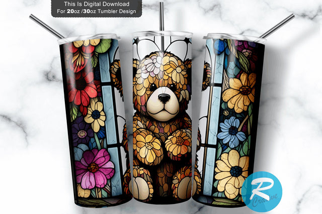 Teddy Bear Stained Glass 20 oz / 30 oz Tumbler PNG Sublimation Regulrcrative 