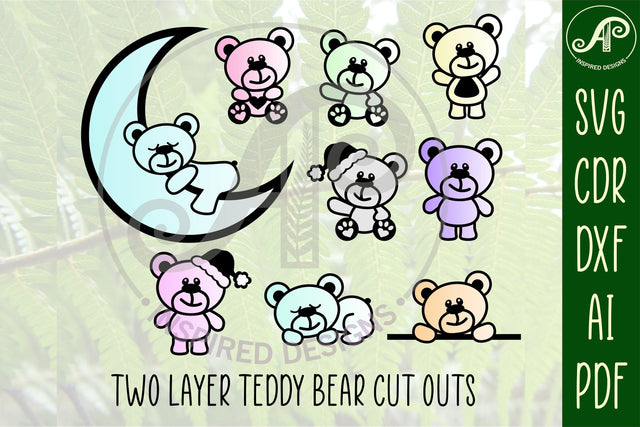 Teddy bear two layer laser cut SVG files SVG APInspireddesigns 