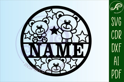 Teddy bear with stars name sign svg laser cut template SVG APInspireddesigns 