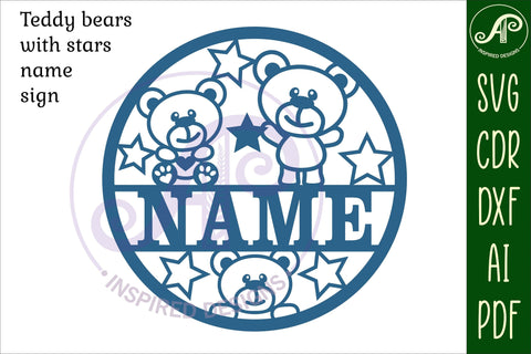 Teddy bear with stars name sign svg laser cut template SVG APInspireddesigns 