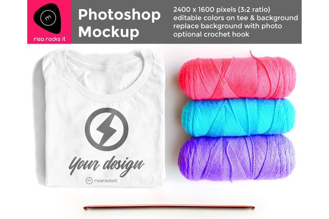 Tee Shirt with Row of Yarn PSD Photoshop Mockup Mock Up Photo Risa Rocks It 