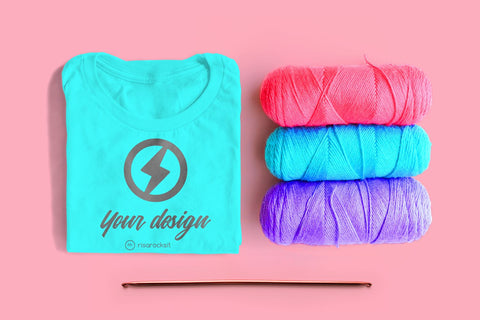 Tee Shirt with Row of Yarn PSD Photoshop Mockup Mock Up Photo Risa Rocks It 