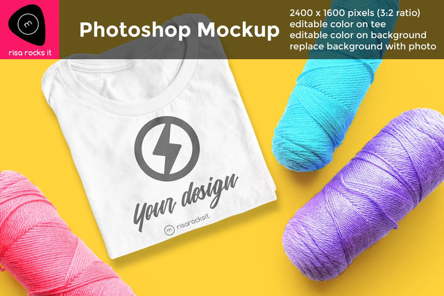 Tee Shirt with Scattered Yarn PSD Photoshop Mockup Mock Up Photo Risa Rocks It 