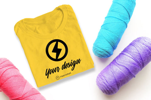 Tee Shirt with Scattered Yarn PSD Photoshop Mockup Mock Up Photo Risa Rocks It 