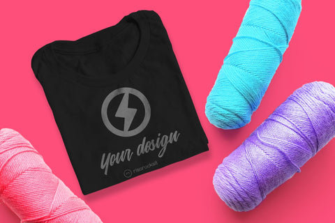 Tee Shirt with Scattered Yarn PSD Photoshop Mockup Mock Up Photo Risa Rocks It 