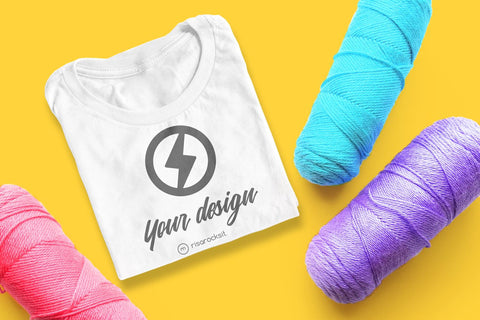 Tee Shirt with Scattered Yarn PSD Photoshop Mockup Mock Up Photo Risa Rocks It 