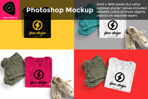 Tee with Shorts and Sneakers Layered PSD Product Mockup Mock Up Photo Risa Rocks It 