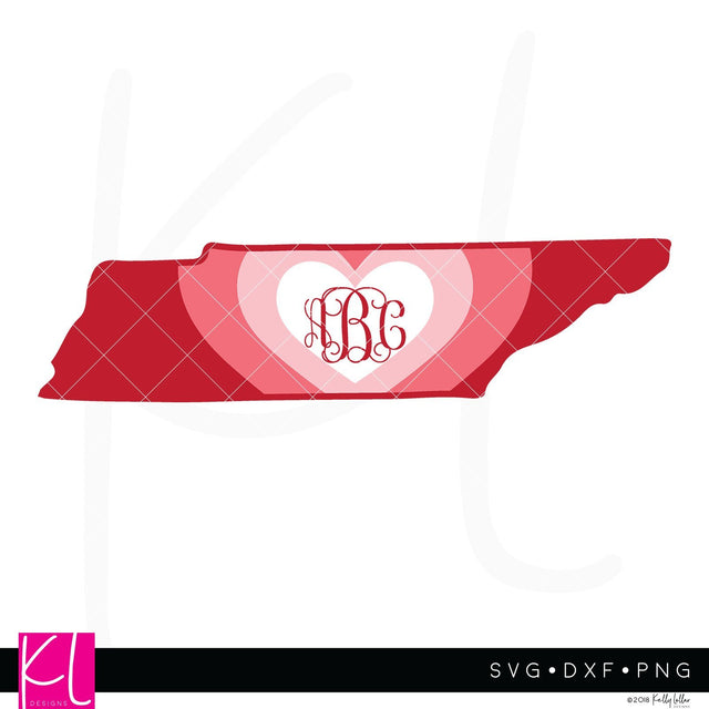 Tennessee Heart Monogram Frame SVG Kelly Lollar Designs 