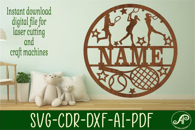 Tennis female name sign svg laser cut template SVG APInspireddesigns 