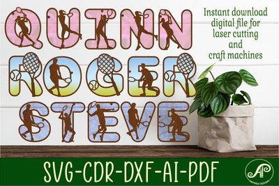Tennis letters alphabet set. 114 layered letters. SVG APInspireddesigns 