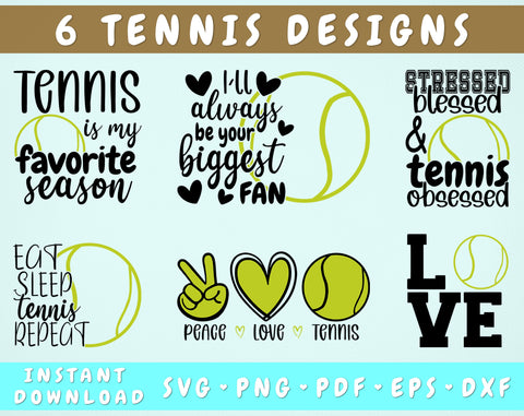 Tennis Quotes SVG Bundle, 6 Designs, Tennis Sayings SVG, Tennis Cut Files For Cricut, Silhouette, Tennis Is My Favorite Season SVG, Peace Love Tennis SVG SVG HappyDesignStudio 