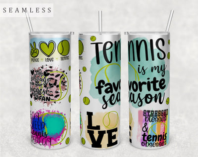 Tennis Quotes Tumbler Wrap, 20 Oz Skinny Tumbler Sublimation Design, Seamless Tennis Sayings Tumbler PNG Sublimation HappyDesignStudio 