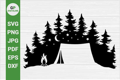 Tent SVG, Forest SVG, Camping SVG, Campfire SVG, Woods SVG, Pine Trees SVG, Moon SVG, Stars SVG, Outdoor SVG, Nature SVG SVG GPDigitaline 