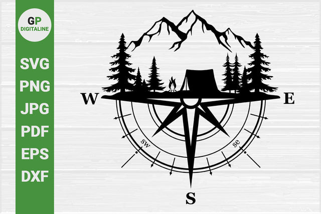 Tent SVG, Forest SVG, Compass SVG, Camping SVG, Campfire SVG, Nature SVG, Mountain SVG, Woods SVG, Wilderness SVG SVG GPDigitaline 