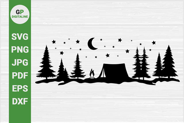 Tent SVG, Woods SVG, Stars SVG, Moon SVG, Camping SVG, Campfire SVG, Forest SVG, Pine Trees SVG SVG GPDigitaline 