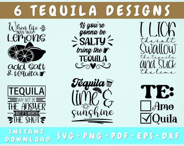 Tequila Quotes SVG Bundle, 6 Designs, Tequila Sayings SVG, If You're Gonna Be Salty Bring The Tequila SVG, Tequila Lime And Sunshine SVG, Te Amo Tequila SVG SVG HappyDesignStudio 