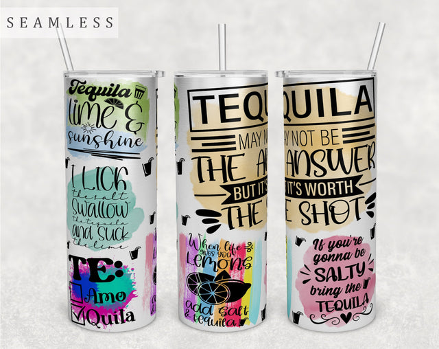 Tequila Quotes Tumbler Wrap, 20 Oz Skinny Tumbler Sublimation Design, Seamless Tequila Sayings Tumbler PNG Sublimation HappyDesignStudio 