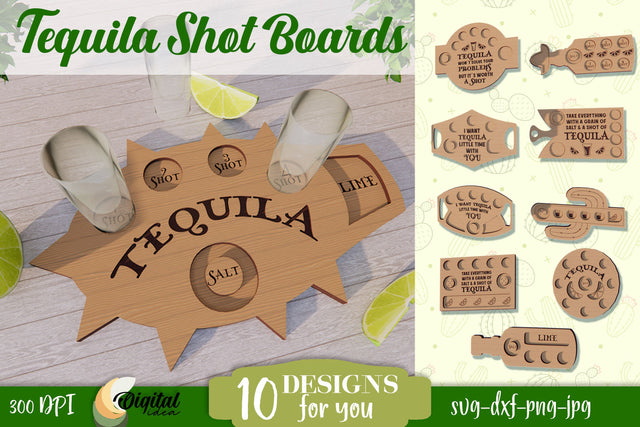 Tequila Shot Board Bundle. Kitchen Decor SVG. Laser Cut Design 3D. SVG Evgenyia Guschina 