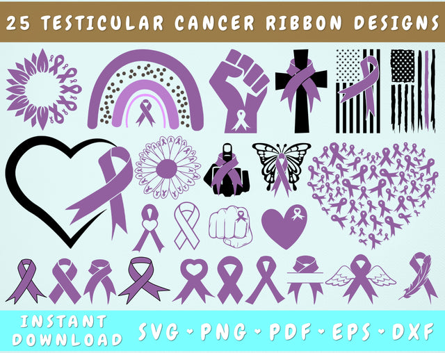 Testicular Cancer Ribbon SVG Bundle, 25 Designs, Testicular Cancer Clipart, Orchid Cancer Ribbon SVG, Testicular Cancer PNG Files, Testicular Cancer Sunflower SVG SVG HappyDesignStudio 