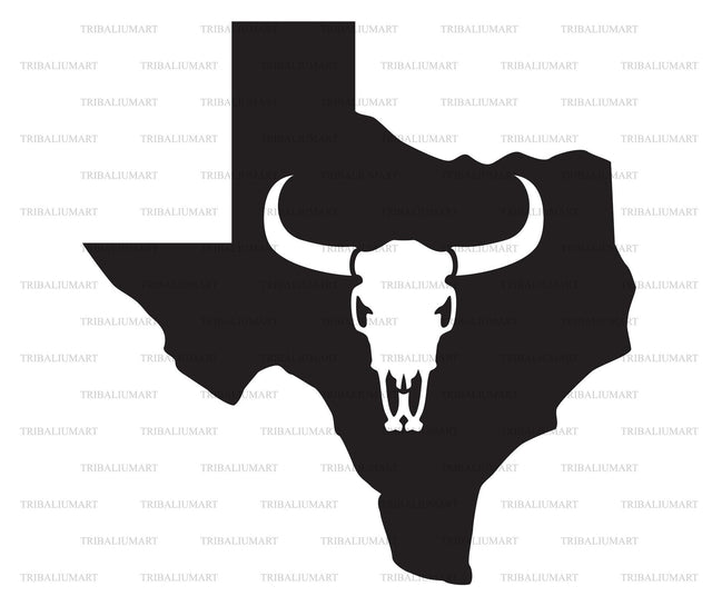 Texas map and bull skull SVG TribaliumArtSF 