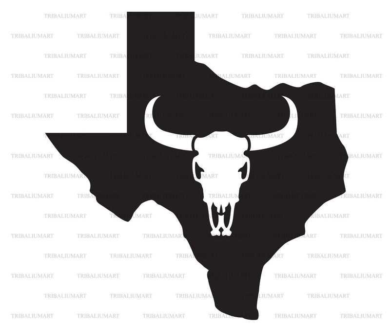 Texas map and bull skull SVG TribaliumArtSF 