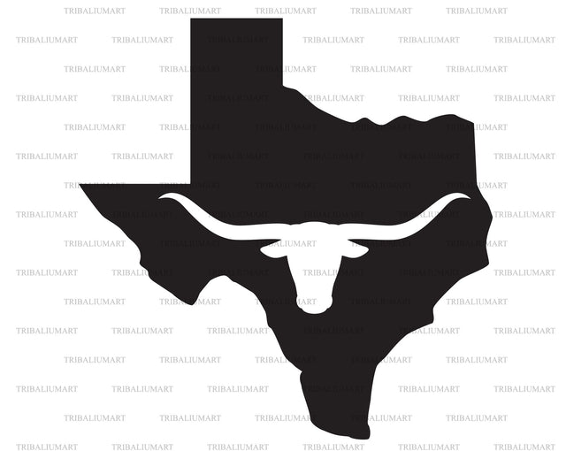 Texas map and longhorn bull SVG TribaliumArtSF 